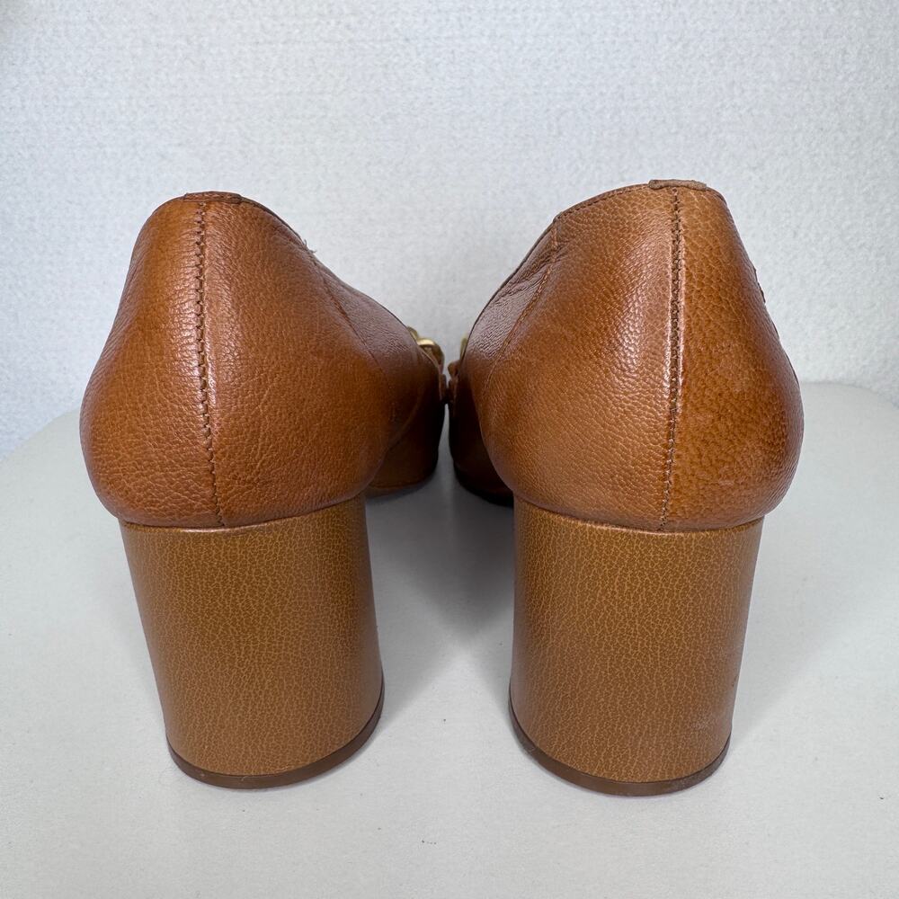 Tahari Brown Leather Chain Loafer Block Heel Pumps Womens Size 8.5 Cognac - Picture 8 of 16